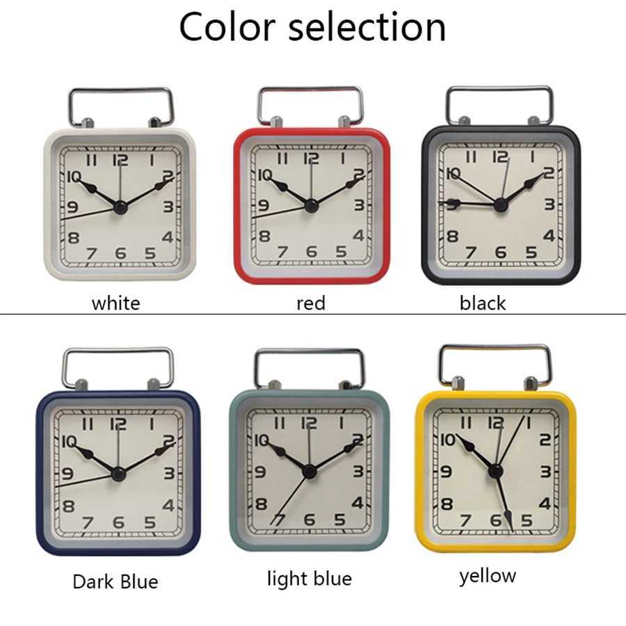 Metal square small alarm clock childrens desktop silent clock student bedside snooze glow-in-the-dark quartz table clock D260318