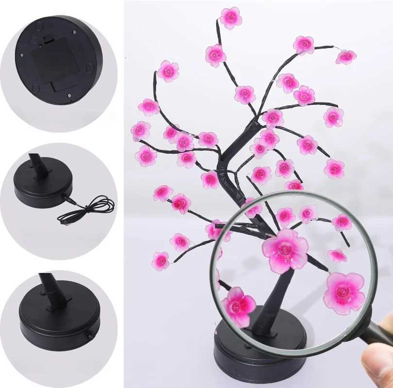 Table Tree Night Light USB/Battery Powered Touch Switch Artificial Bonsai Cherry Blossom Desktop Tree LED Lamp Light Decoration H260318