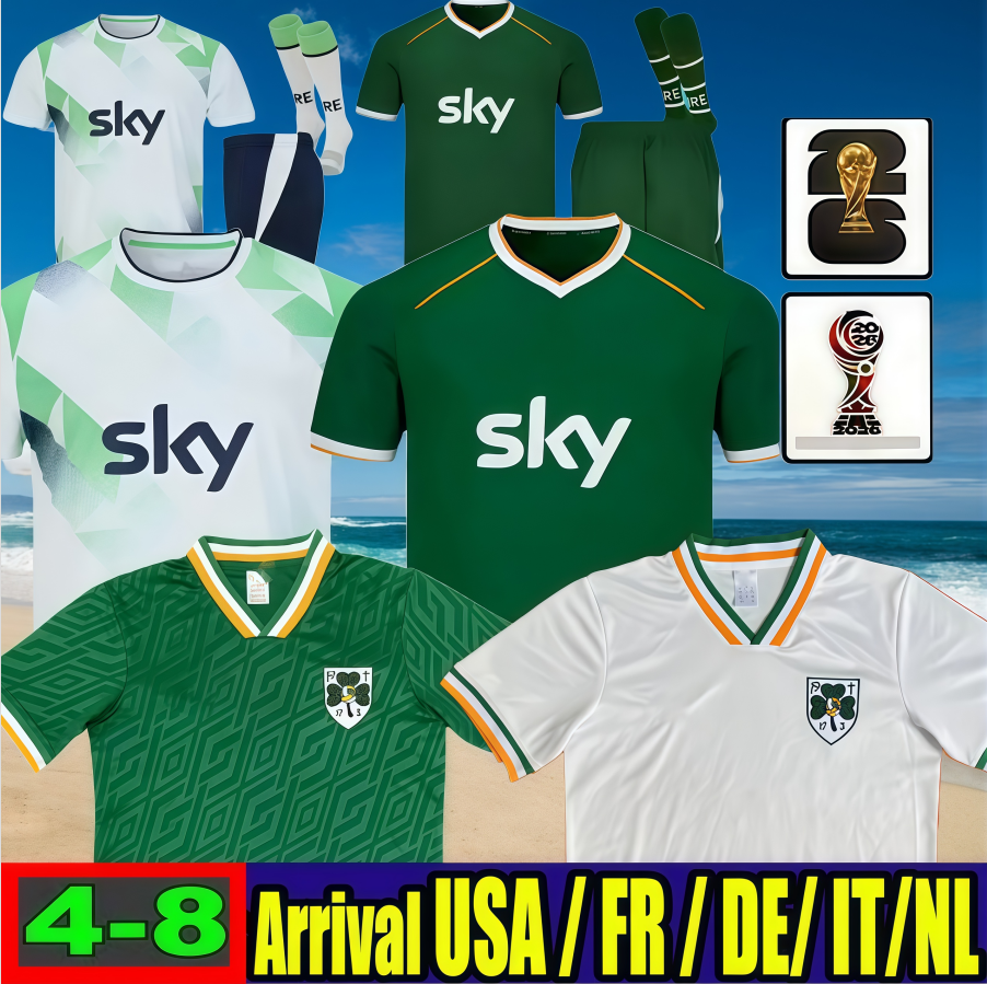 26 27 Ireland Home Green Soccer Jerseys Kit PARROTT DOHERTY DUFFY St.Patrick's Day 2026Ireland White Tops Tee Egan BRADY KEANE Hendrick McClean Football Shirt Men Kids