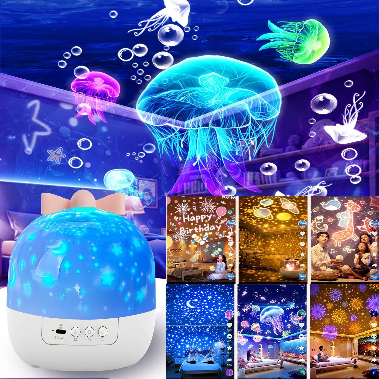 Star Light Projection Rotating Rechargeable Bedroom Ceiling Atmosphere Night Lamp Stars Childrens Birthday Gift with Films Sheet H260318