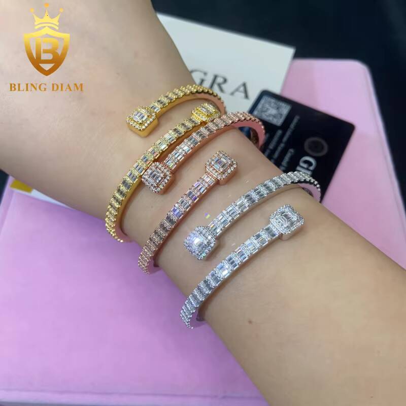 Hot Saling Pass Diamond Tester with GRA Fine Jewelry Bangles 925 Sterling Silver Iced Out VVS1 Moissanite Hip Hop Style Bracelet
