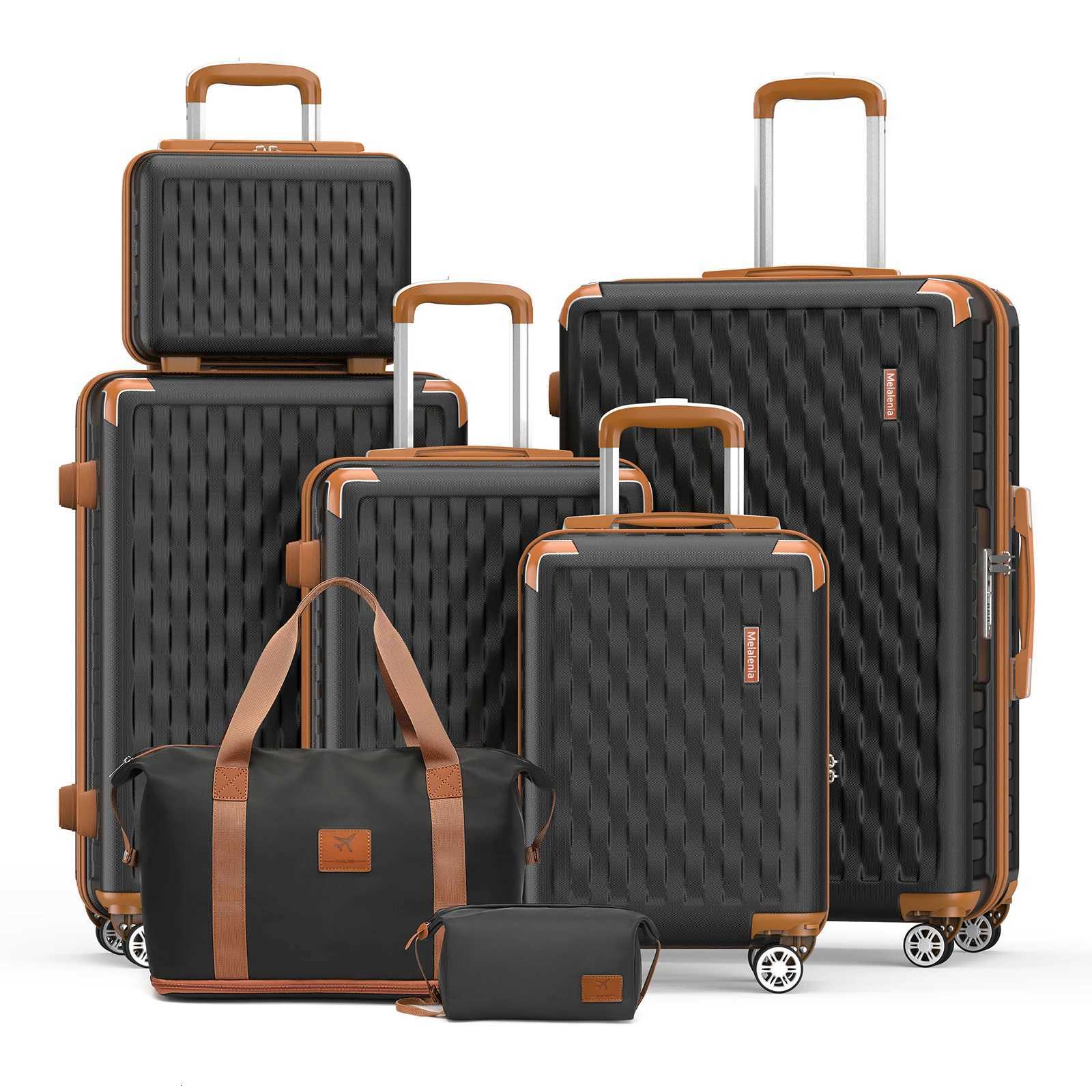 Melalenia Luggage Sets 7 Piece Hard Shell Carry Suitcase with Spinner Wheels and TSA Lock Lightweight Travel Duffel Bag H260316