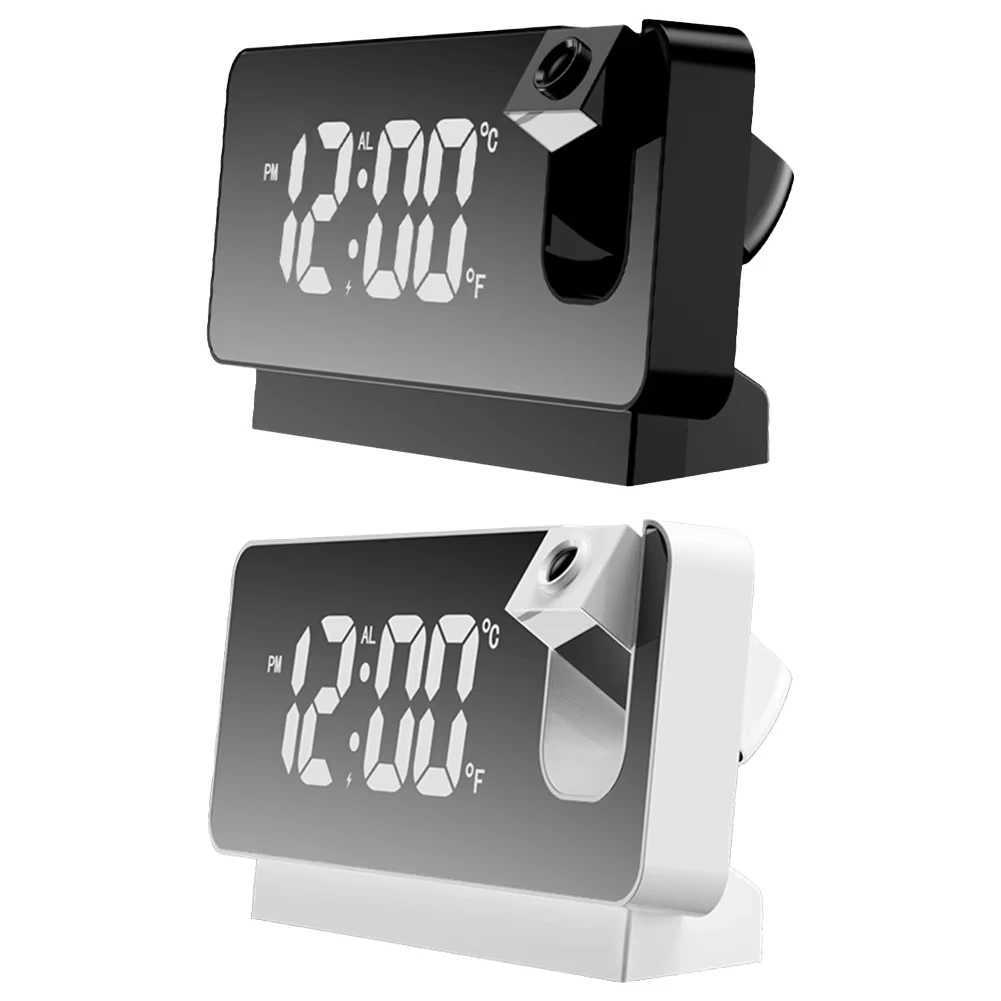 Digital Alarm Clock Multifunctional Mirror Surface Alarm Clock 180 Projector on Ceiling LED Display for Students Office Worker D260318