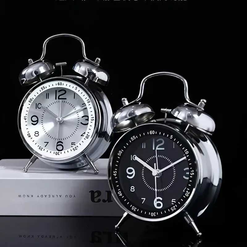 Night Light Twin Bell Alarm Clocks Metal Frame Battery Operate Loud Desk Table Alarm Clock for Bedrooms Bedside D260318