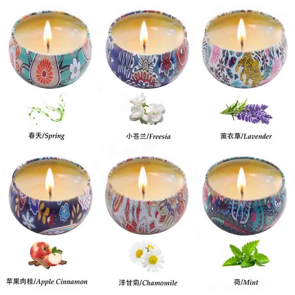 1 Box of 6 Tin Can Candle Set Soy Wax Essential Oil Dried Floral Scented Candle Gift Set Wedding Birthday Gift Home Decoration D260318