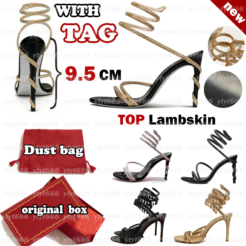 CA high heels Crystals Embellished rhinestone heels designer sandals Snake stiletto Heels women's high heeled Luxury Designers Ankle Wraparound Evening shoes TOP