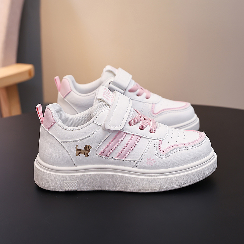 Kids White Sneakers for Girls Fashion Stripe Casual Shoes Comfortable Hook and Loop Strap Kids Walking Sneakers for School Daily Wear Free shipping