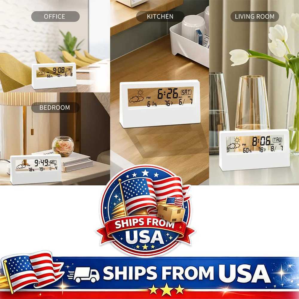 Electronic Alarm Clock Weather Station With Temperature Humidity Monitor Quiet Night Light Desk Clock For Home D260318