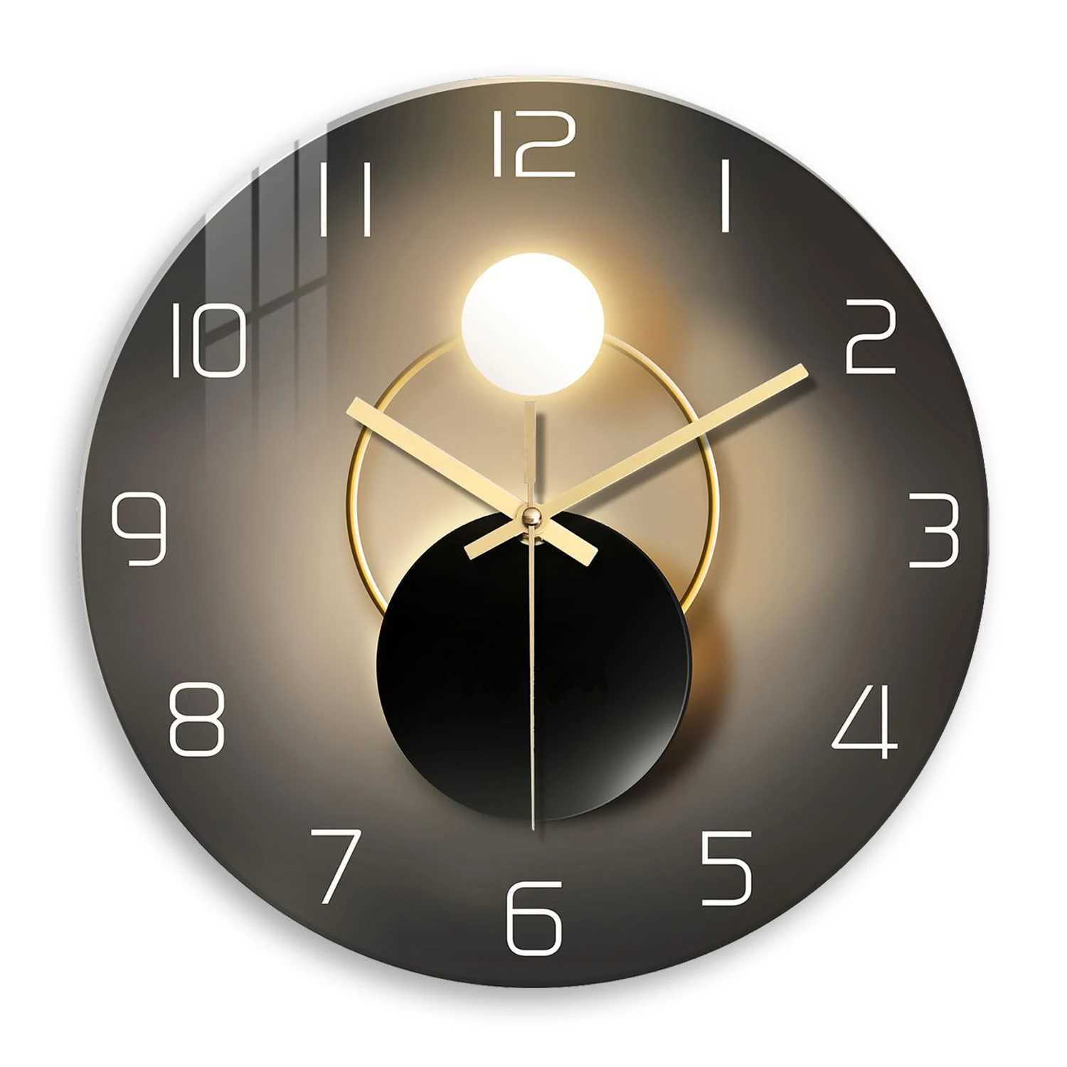 Wall Clock for Living Room Decor Kitchen Wall Clocks Battery Operated Round Glass Decorative Wall Clock Non Ticking D260318