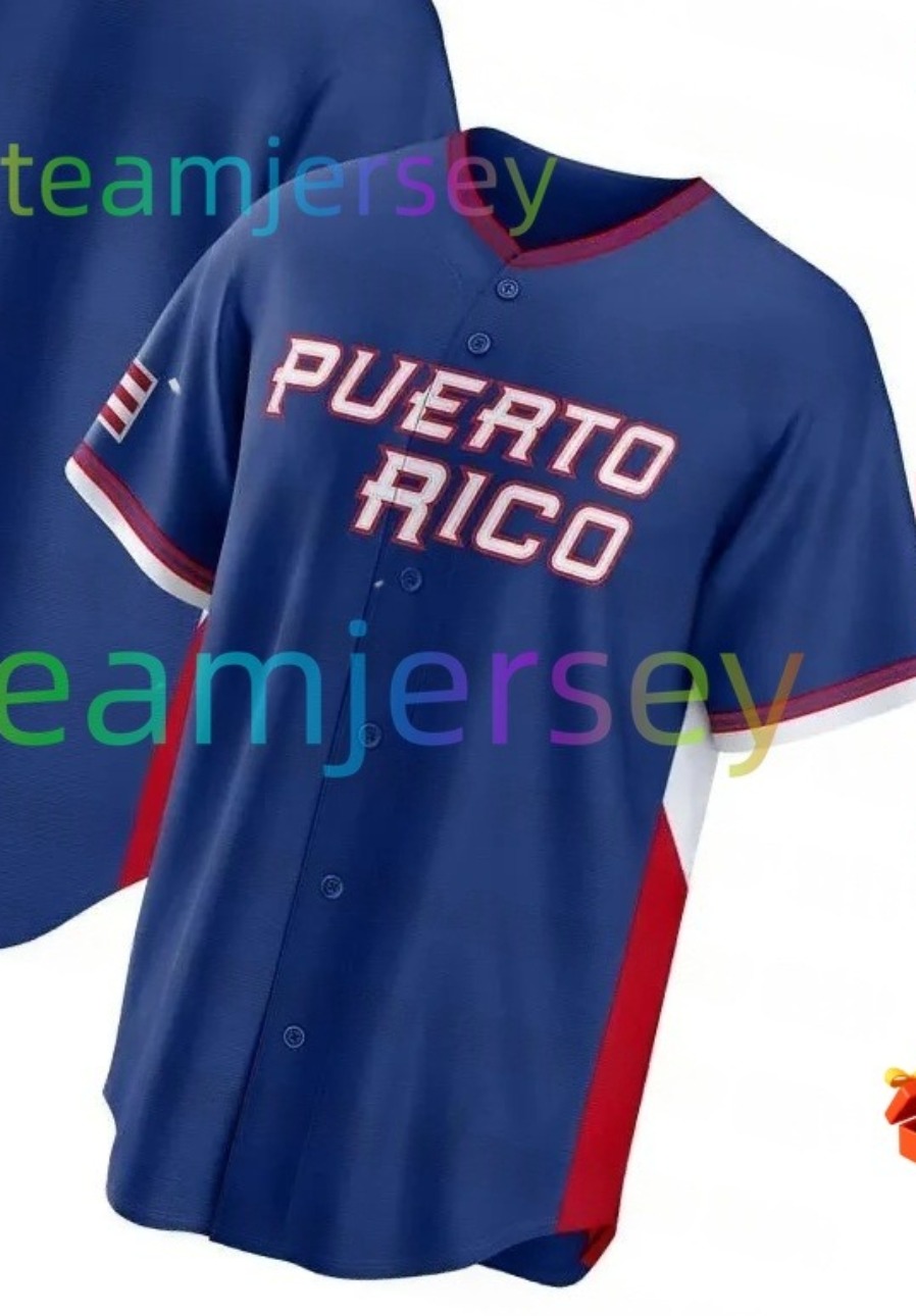 Custom Jersey Team Puerto Rico 2026 World Baseball Classic Francisco Lindor Correa Javier Baez Edwin Diaz Marcus Stroman Enrique Hernandez Eddie Jerseydetective