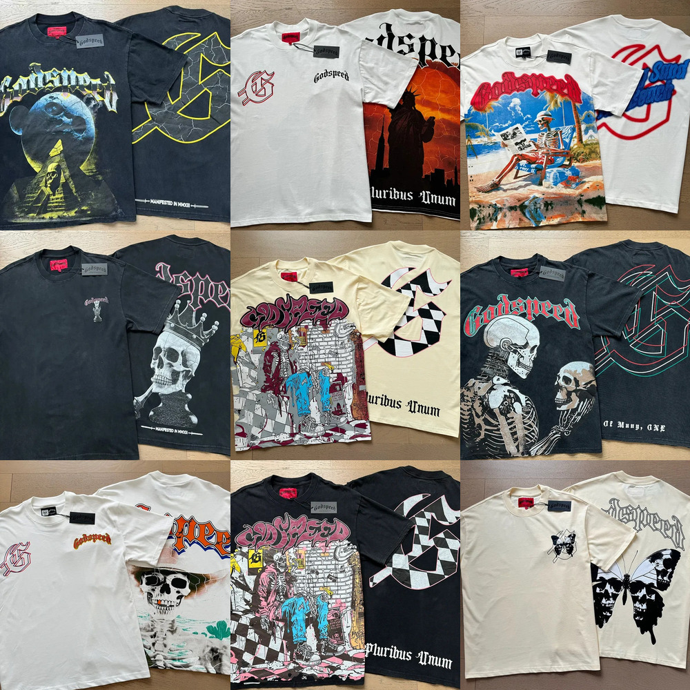 God Speed men shirt Casual Daily Tee Skin Friendly Cotton Short Sleeve Mens Oversized Tee Loose Casual Short Sleeve Mens Fashion Graphic Street Style Short