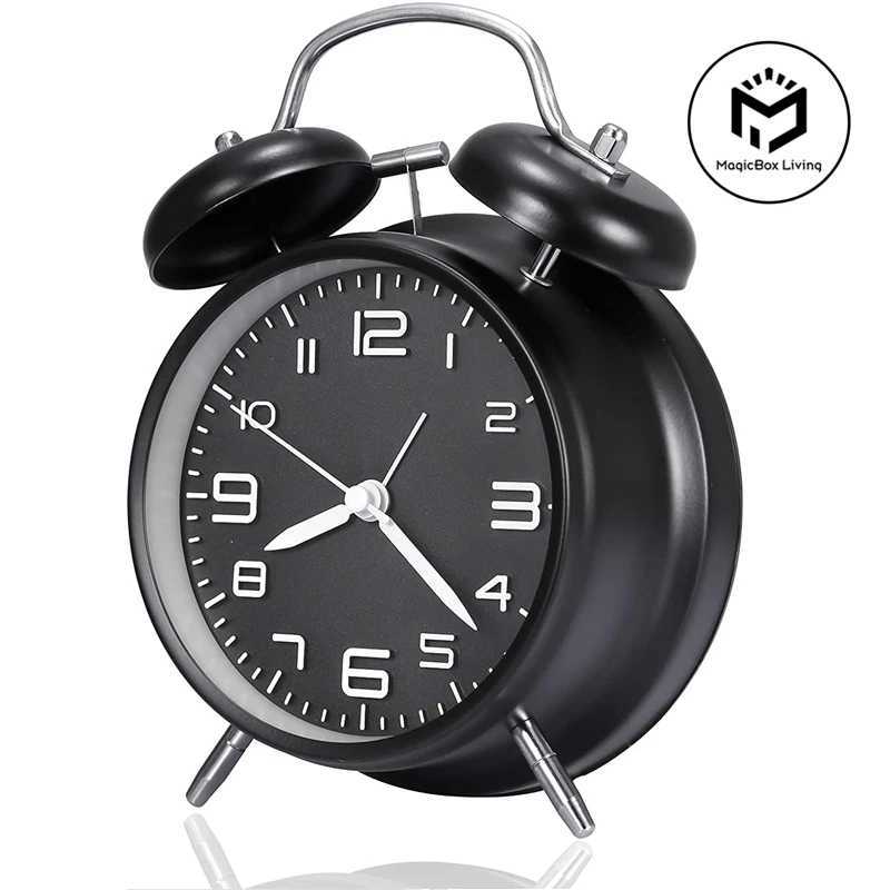 4 Inch Twin Bell Loud Alarm Clock Metal Frame 3D Dial with Backlight Battery Operate Desk Table Alarm Clock For Home and Office D260318