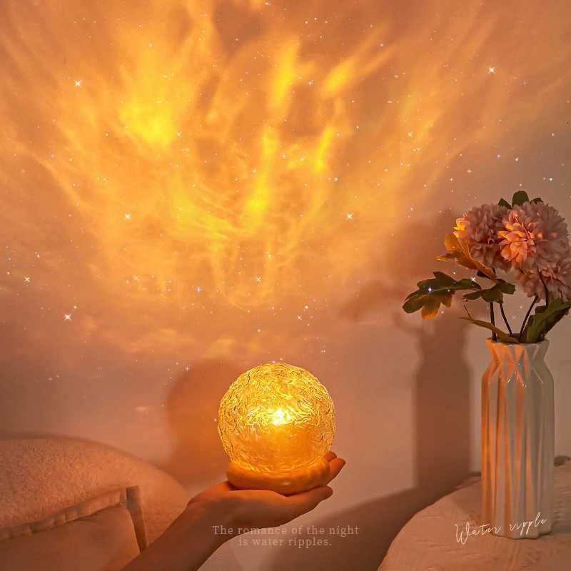 New Water Ripple Projector Night Light Crystal Mood Lamp Decoration Home Houses Bedroom Aesthetic Christmas Gift Sunset Lights H260318