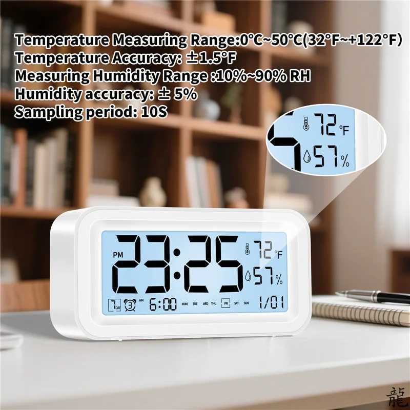 Multi-function Digital Clock LED Brightness Adjustable Temperature and Humidity Display Dual Mode Alarm Clock D2603181