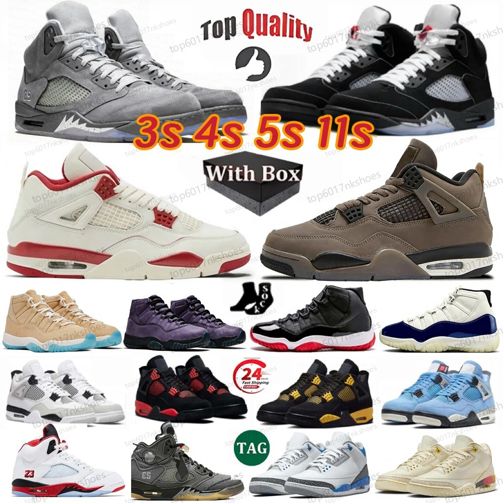 With Box 4 Basketball Shoes 3s 4s 5s 11s Designer UNC Men Women Fire Red Metallic Reimagined Black Cat Sneakers Infrared Retro Carmine White Cement Grey Pink Trainers