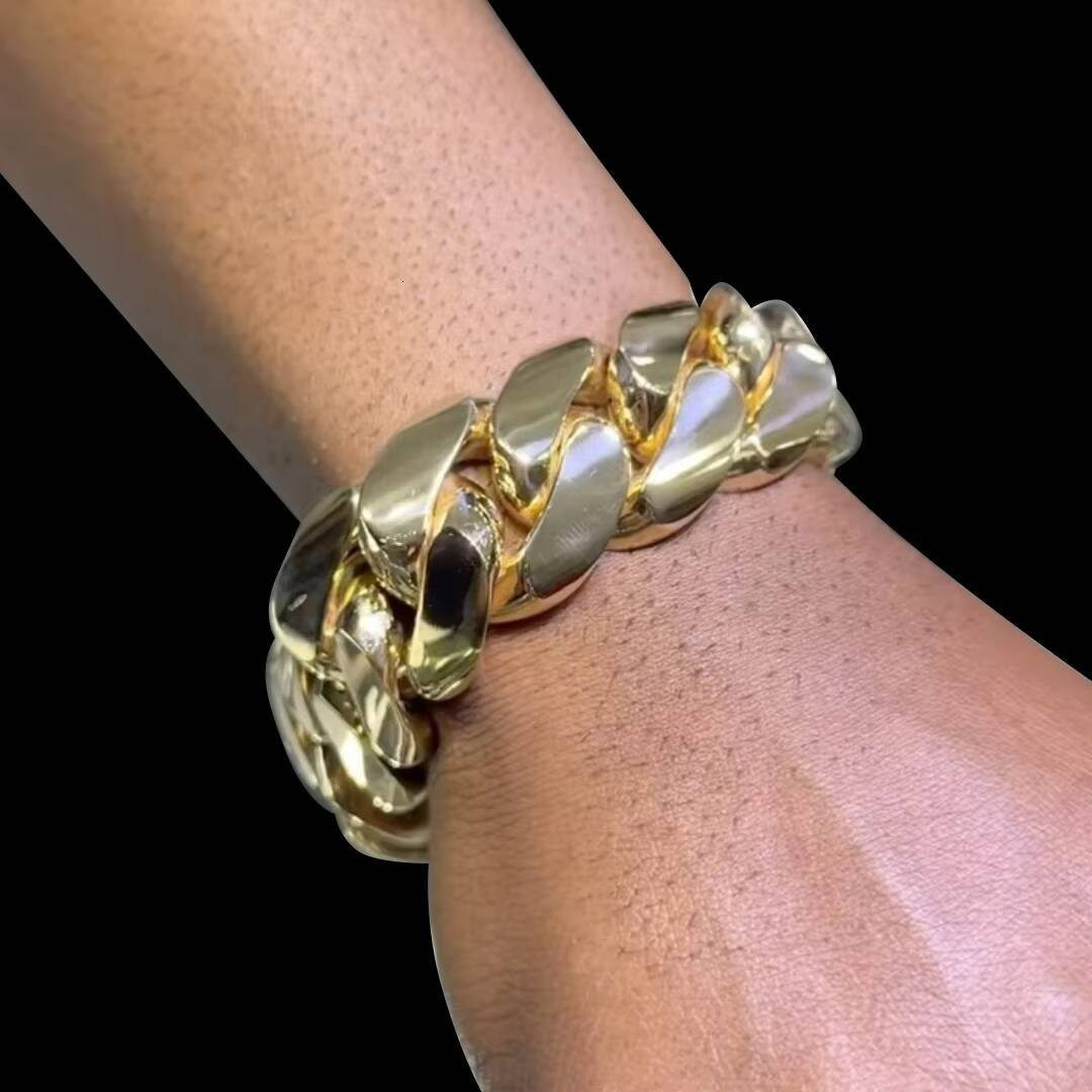 New Arrival Stylish Hip Hop Bracelet 14K Real Gold Plating Over 999 Silver Cuban Bracelet 18MM 8 180G Hip Hop Bracelet