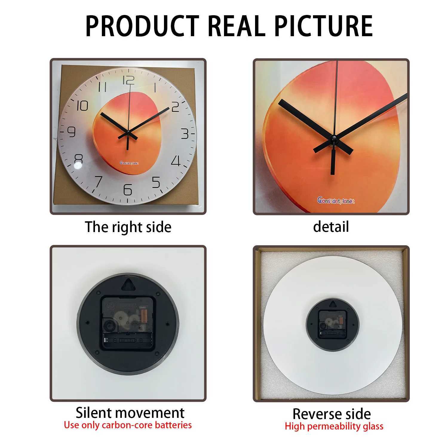 and Shadow Flat Pattern Tempered Glass Wall Clock for Living Room Bedroom Kitchen Home Decoration Silent Quartz Clock Holiday Gift 1216inchN onLi D260