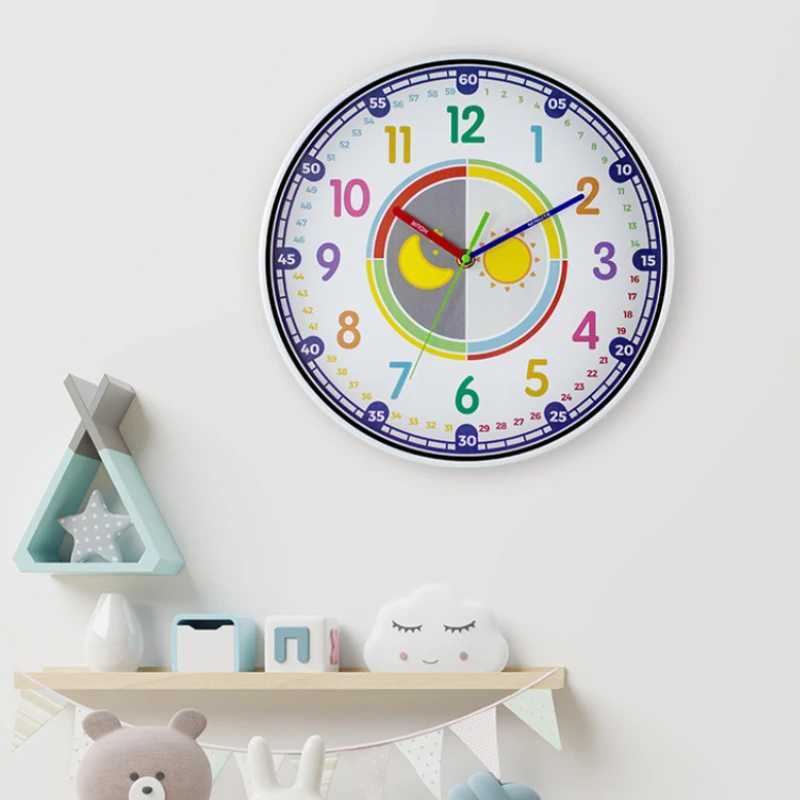 12 inch Silent Wall Clock Children Classrooms Teaching Clock Hanging Kids Room Non-Ticking Colorful Decorative Clock Home Decor D260318