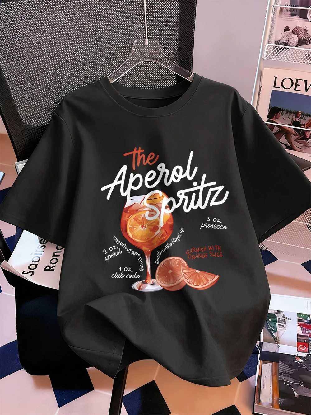 Aperol Spritz Lemon Drink Prints T-Shirt Womens Summer Short Sleeve Tops Comfortable Loose O-Neck T Shirt Sporty ClothesT260317