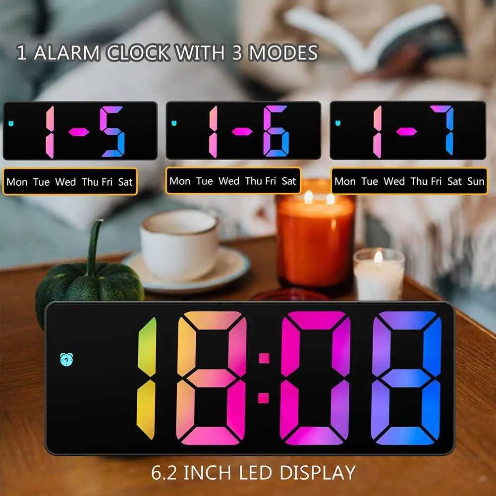 Led Mirror Digital Alarm Clock 12/24 Hours Adjustable Brightness Colorful Large Screen Desk Clocks Bedroom Desktop Decoration D260318