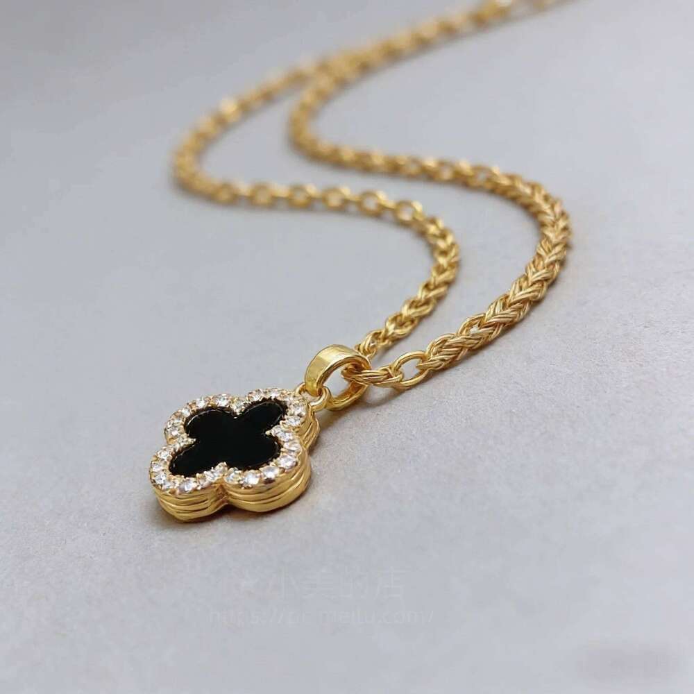 Double Sided Four Leaf Clover Necklace Sparkling Zirconia Inlay Dainty Pendant for Women Gift