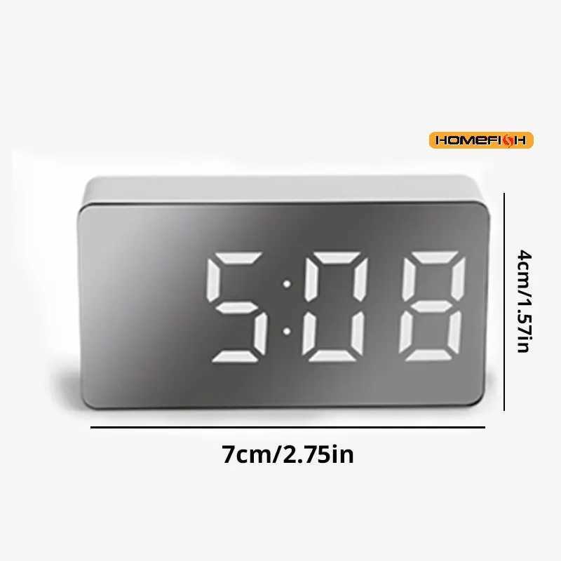 1Pc White LED Mirror Table Clock Snooze Display Time Night Light Desktop USB Alarm Clock Home Decor D260318