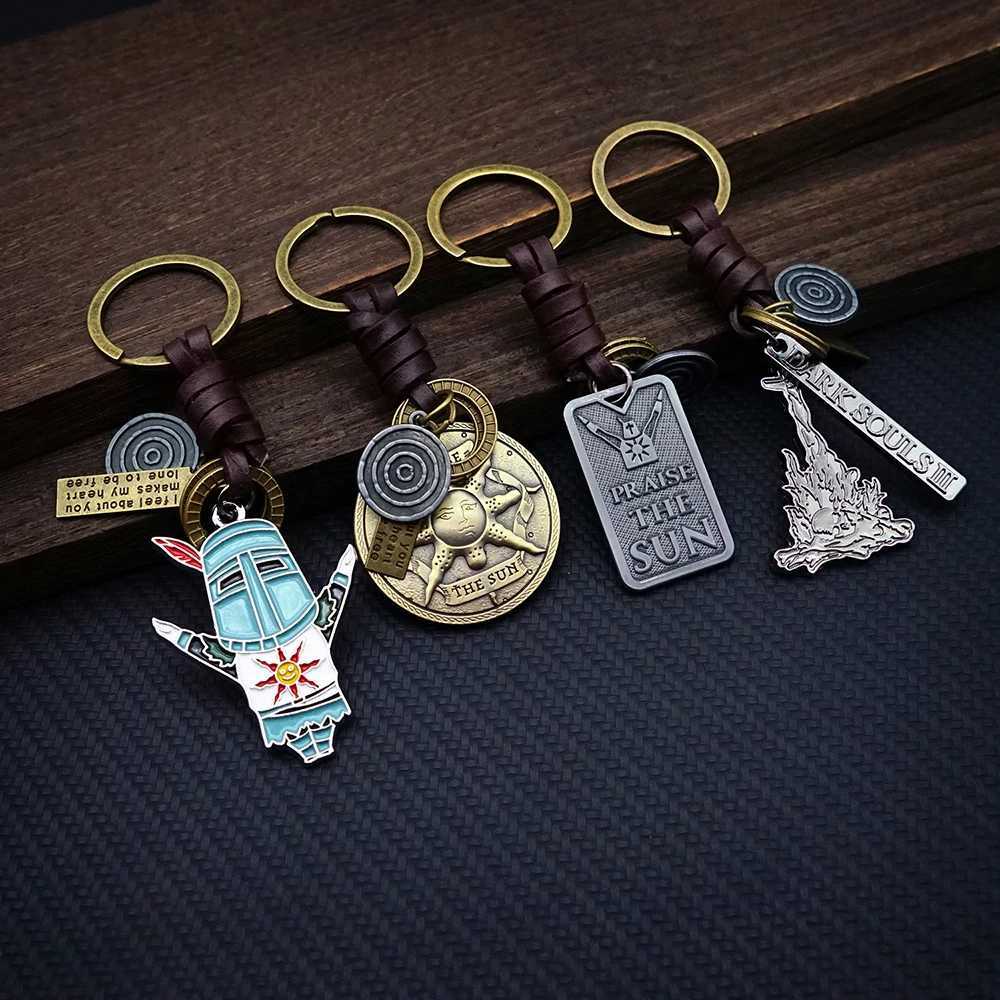 DARK SOULS Leather Pendant Keychain Game Peripherals Accessories Antique Sun Knight Key Chain Men Key Chains Ring llaveros H260318 - view 7