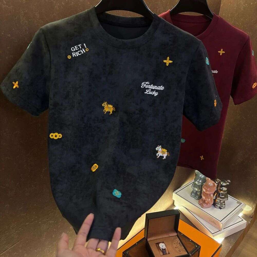 Summer 2026 Limited Edition Embroidered Ort Sve T-Irt Men's Round Ne Animal Pattern Casual Versatile Trendy Top