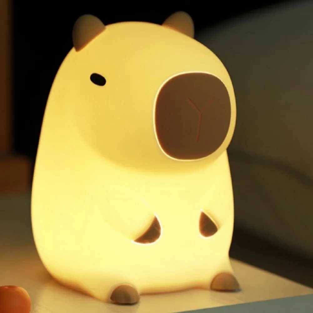 GGbingo Cute Capybara Night Light Rechargeable Silicone Pat Lamp with Dimmable Touch for Nursery Kids Room H260318