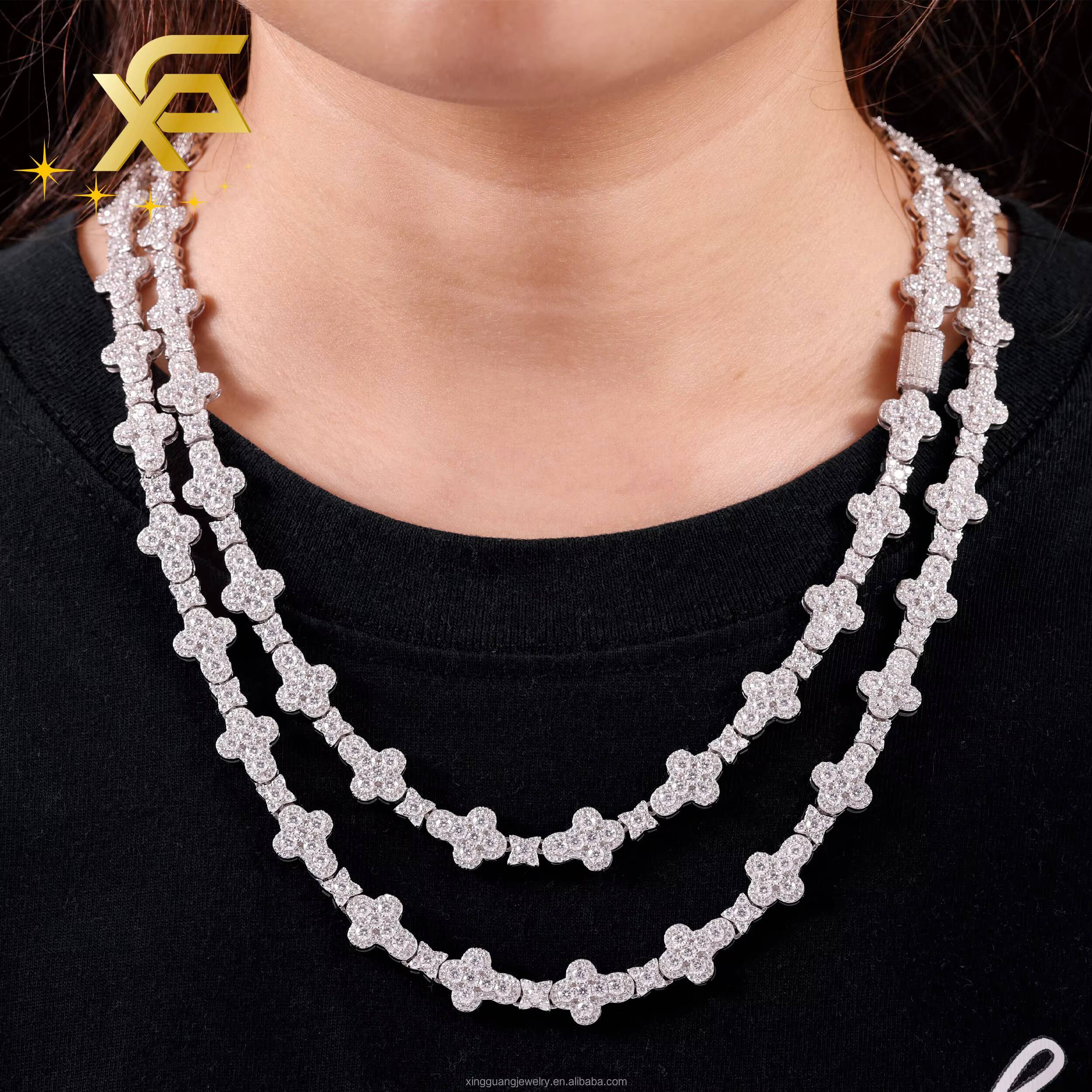 Cross Chain 925 Sterling Silver HipHop 15MM Round D/VVS Moissanite Chain Gold Plated Polished Silver Cuban Link Chain Necklace
