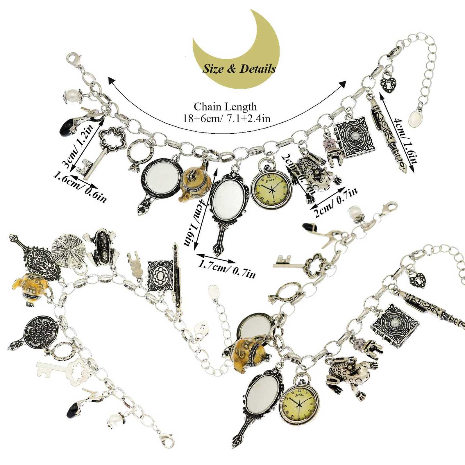 Vintage Wonderland Mirror Charms Beads Link Chain Crystal Bangle For Women Pulseira Masculina Jewelry AccESSories Gift H260318 - view 4