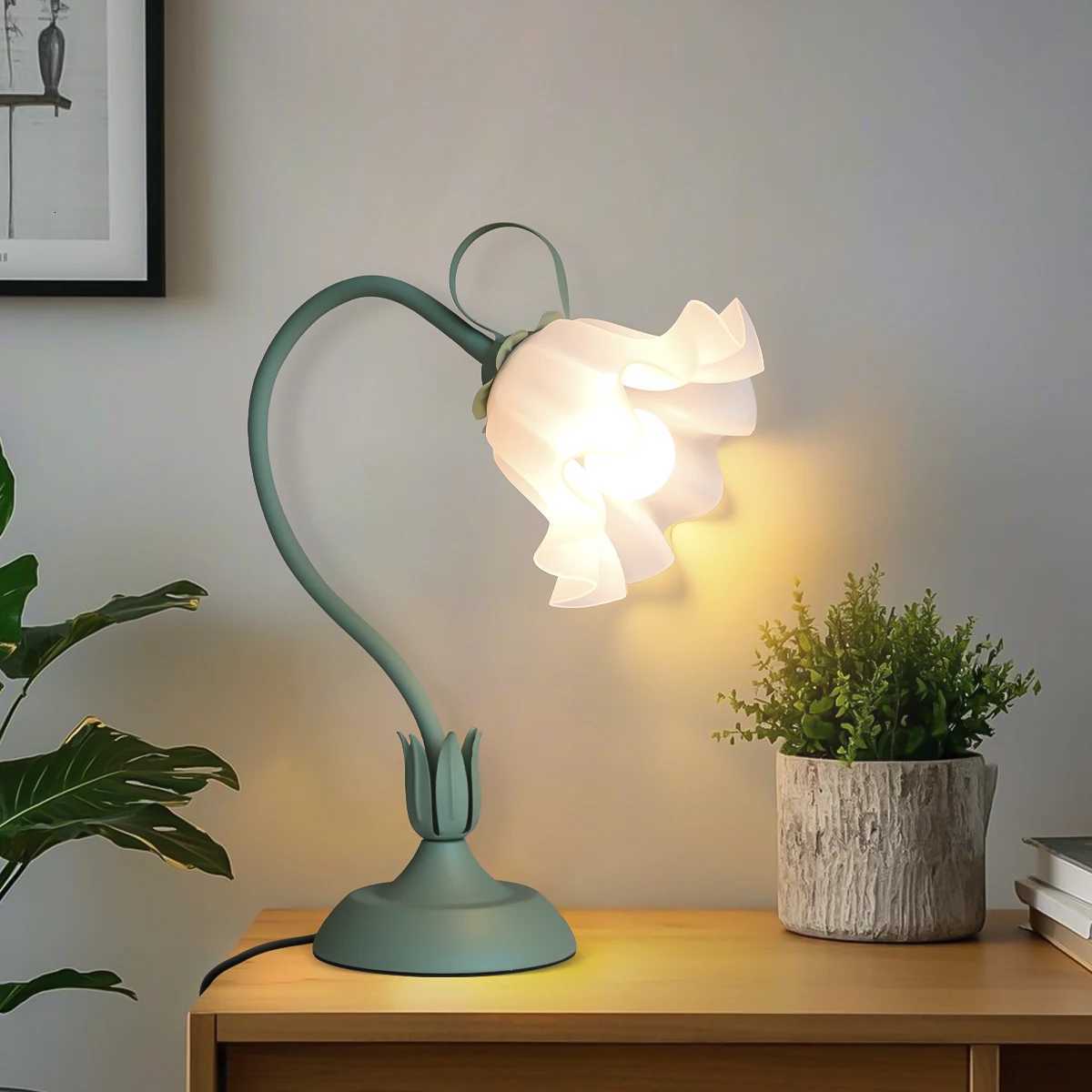 Vintage bedside lamp flower lamp living room decoration lamp color greenE26LED lighting adjustable direction lamp H260318