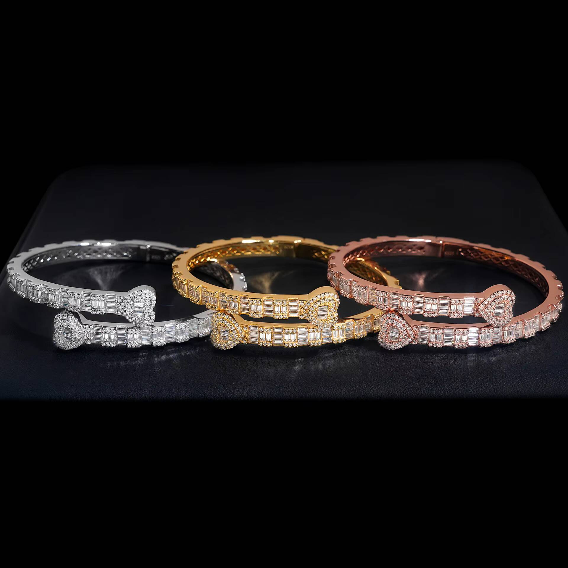 De Cool Fine Jewelry 925 Sterling Silver Iced Out VVS1 Round Cut Full Moissanite Bracelet Baguette Diamond Heart Bangles