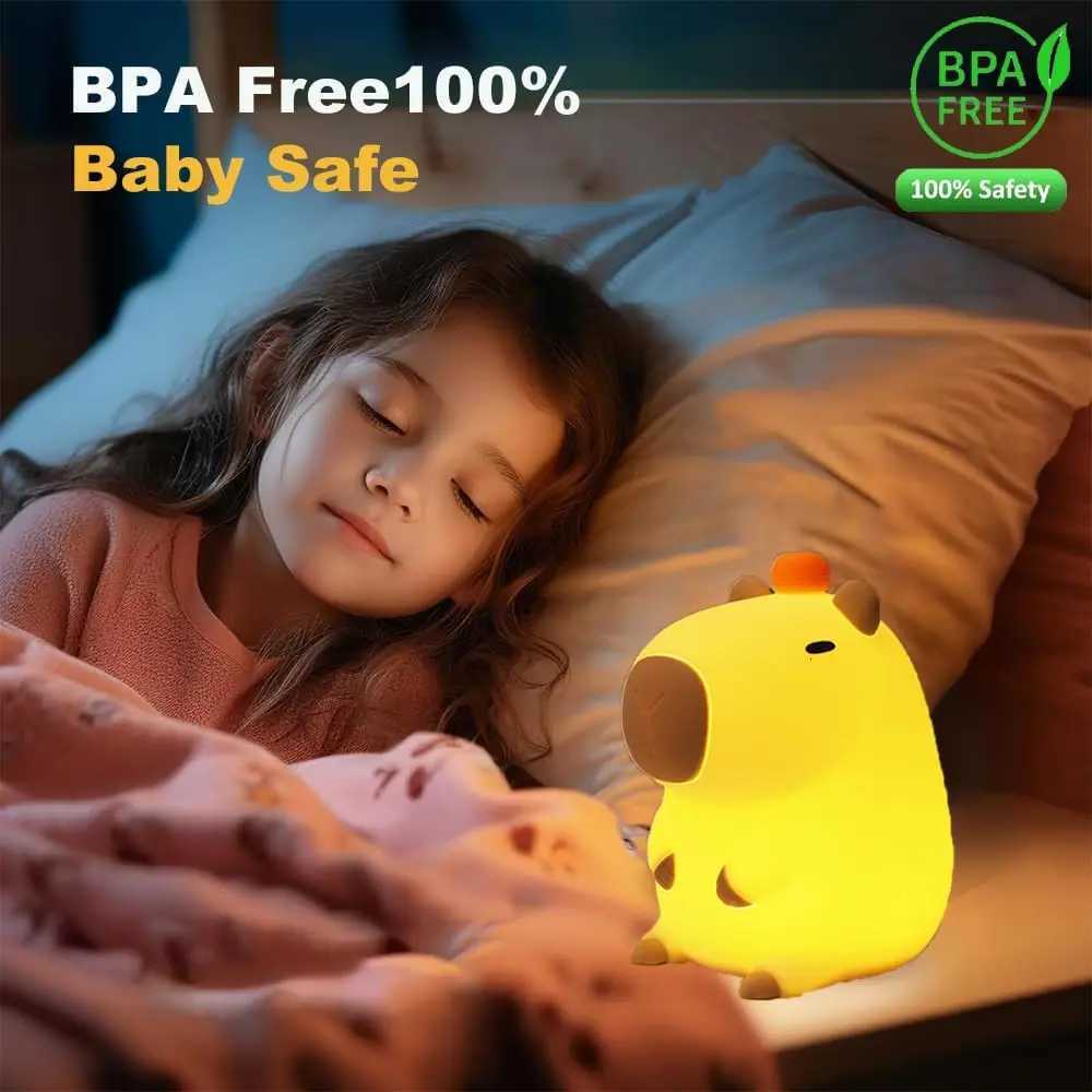 Capybara Little Night Light USB Rechargeable Animal Lamps Silicone Night Light with Timing Function Childrens Christmas Gifts H260318