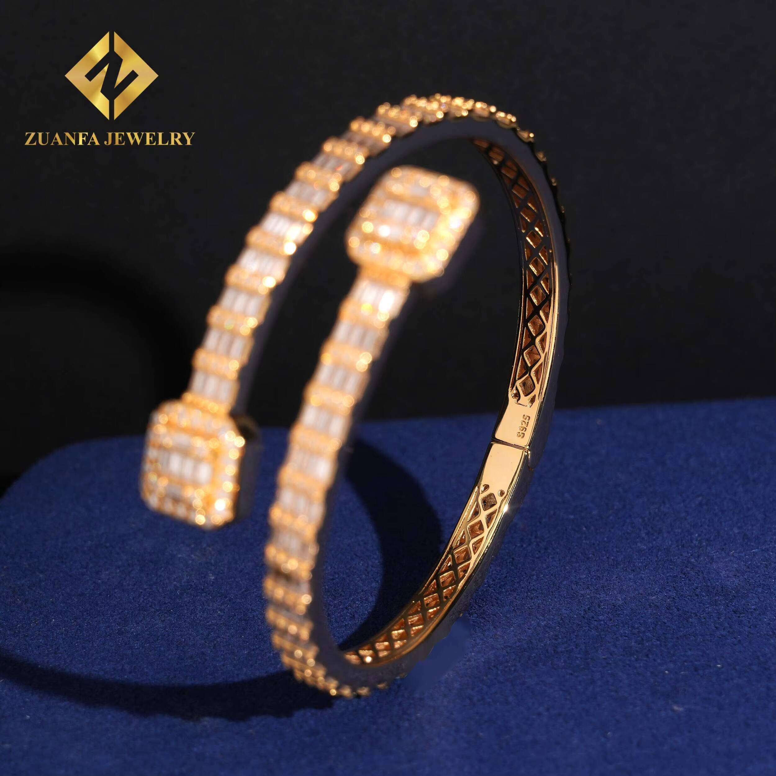 Hot Sale Jewelry VVS Moissanite Bracelet Hip Hop 925 Solid Silver Baguette Moissanite Diamond Bangle Bracelet GRA Certificated