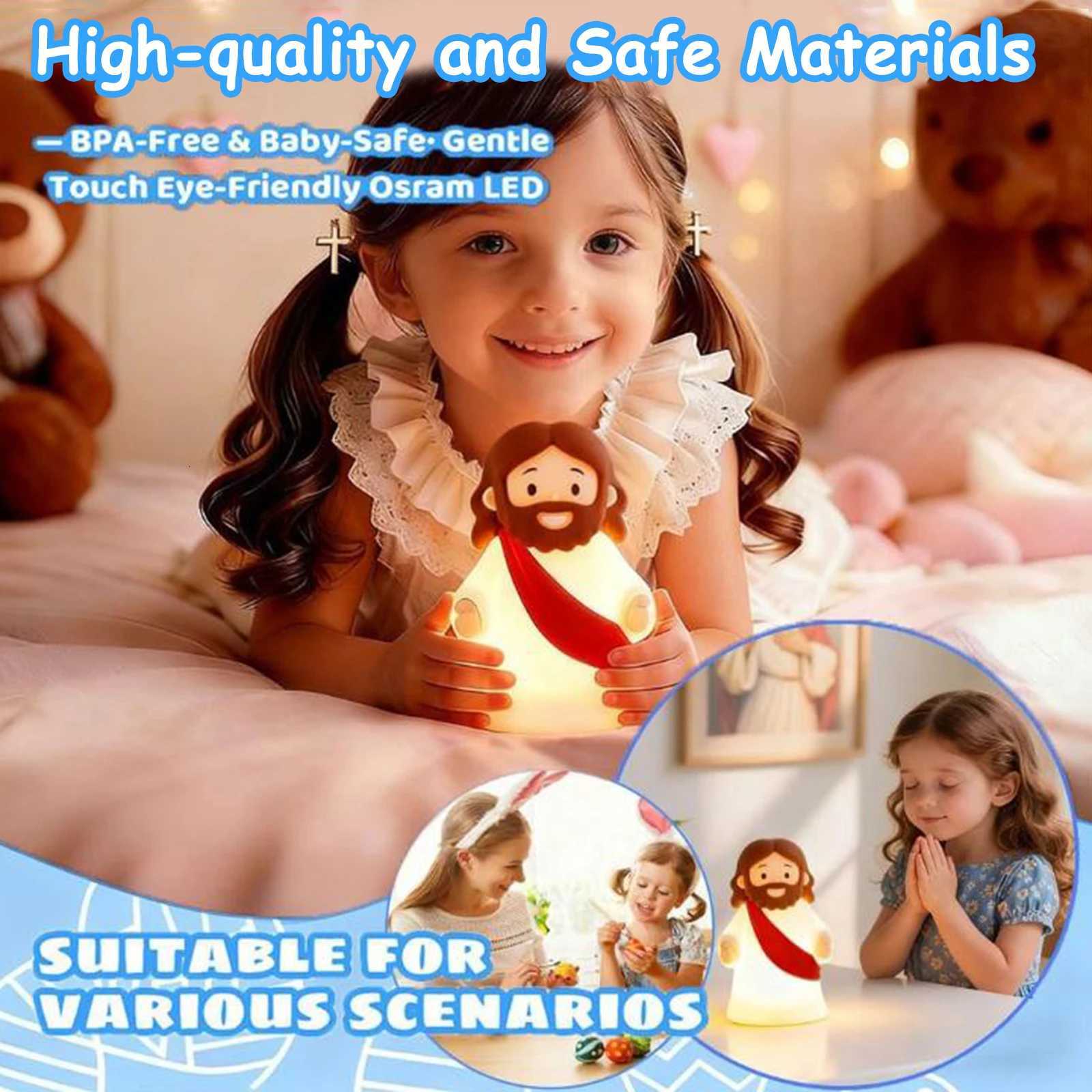 Jesus Night Light for Kids Jesus Gifts Silicone Jesus Figures Lamp Rechargeable Bedside Night Light for Prayer Baptism Easter H260318