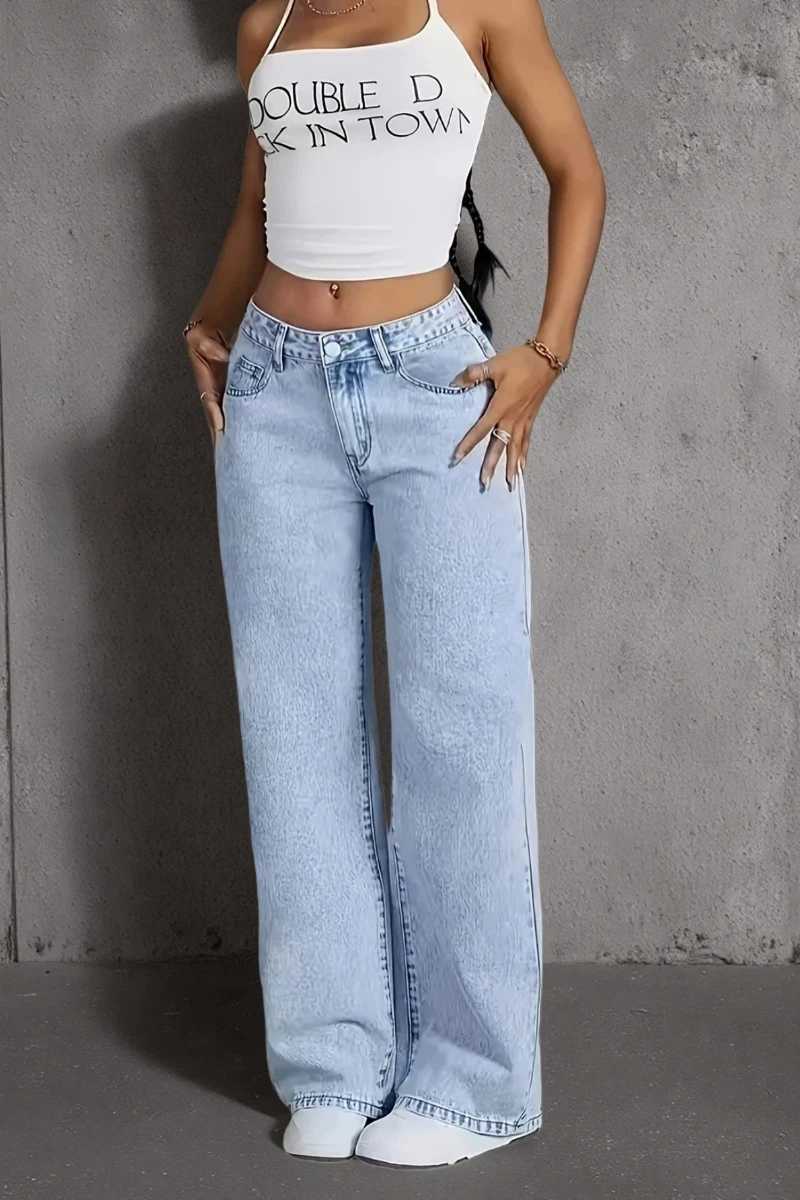 Jeans For Woman Y2k Clothes Light Blue Wide Leg Denim Pants Loose Fashion Simple Stretch Free Four Seasons Popular CasualT260317