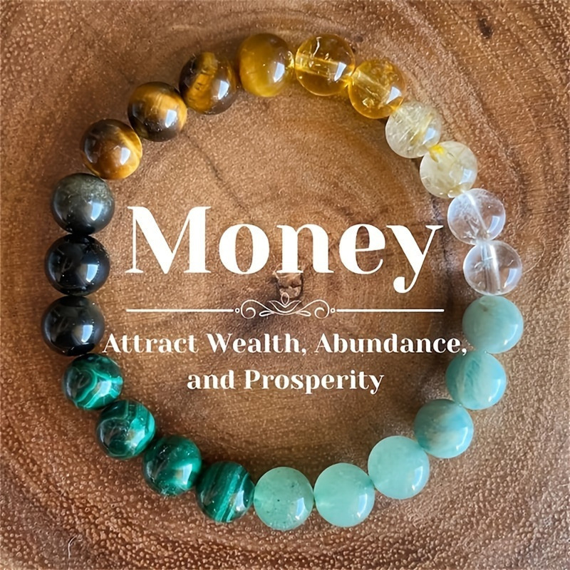 Natural Stone Crystal Beaded Elastic Cord Motivational Gift 8mm Mixed Color Chalcedony Yoga Bracelet