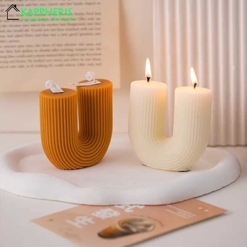 U Shaped Candle Scented Candles Ribbed Aesthetic Home Decorative Candles Smokeless Personalized Candles Guest Gift Lot D260318