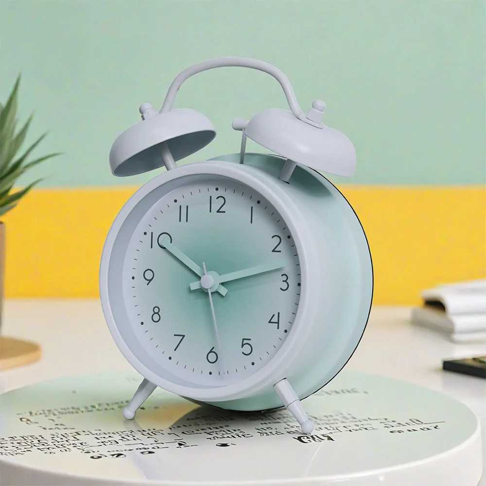 Ins Style Metal Alarm Clock Battery Powered AA Cute Decorative Clock for Home Office D260318
