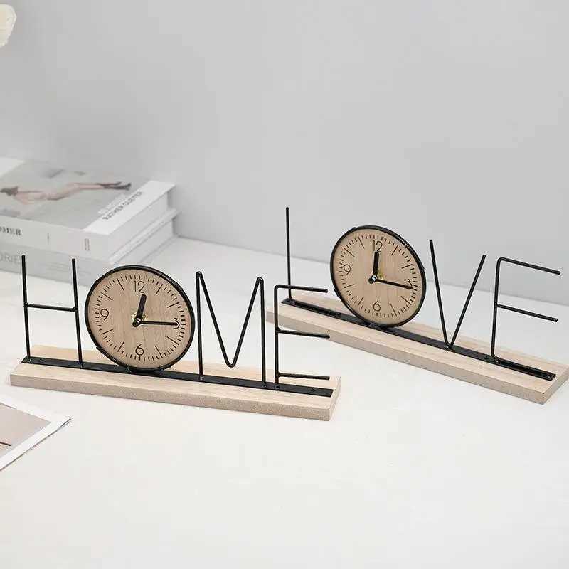 1 Piece Wooden Nordic Style Table Clock - Creative Art Ornament Fashion Desktop Clock for Home Living Room Decor D260318
