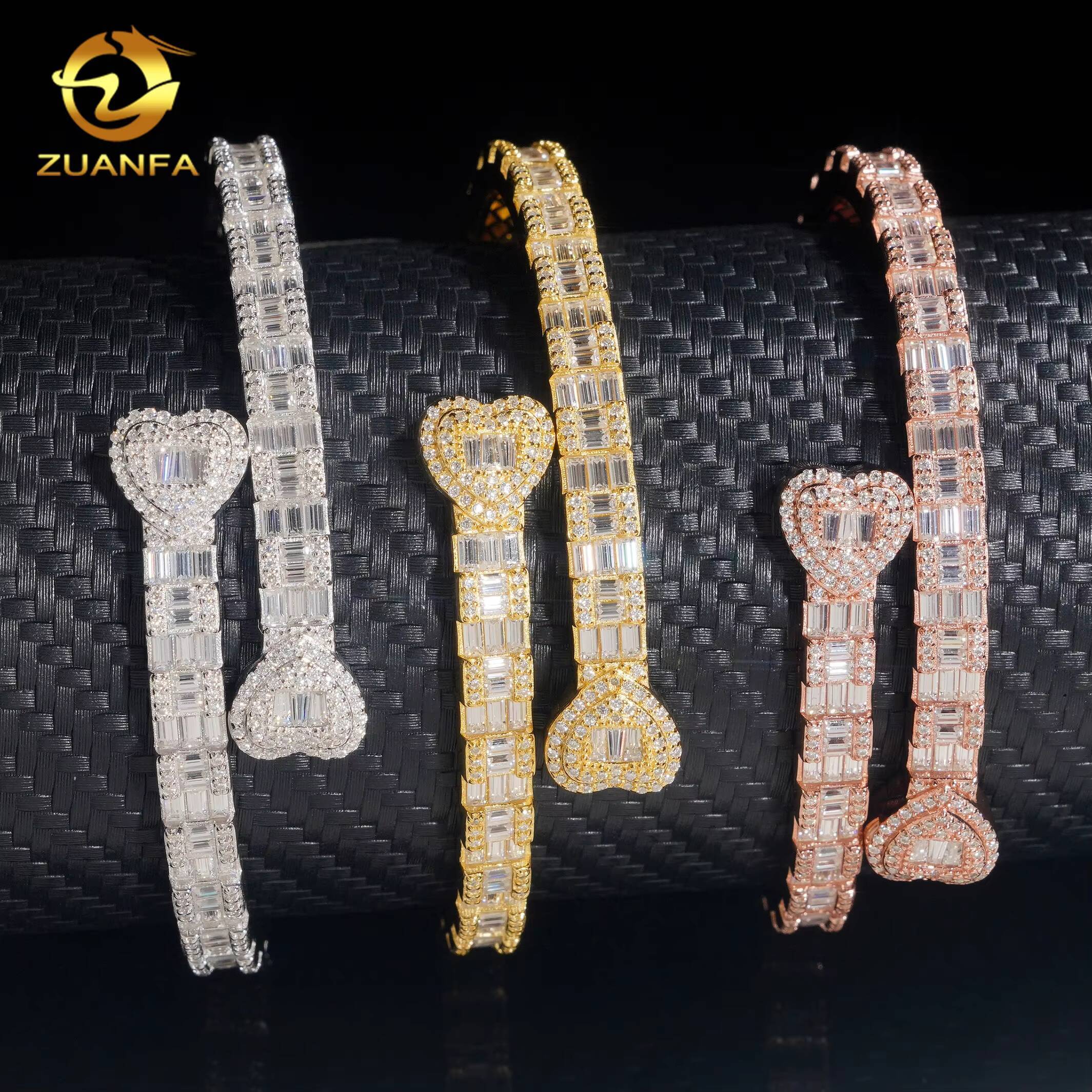 Hip Hop Jewelry 925 Silver Iced Out Fine Jewelry VVS Moissanite Diamond Heart Bracelet Bangle Men