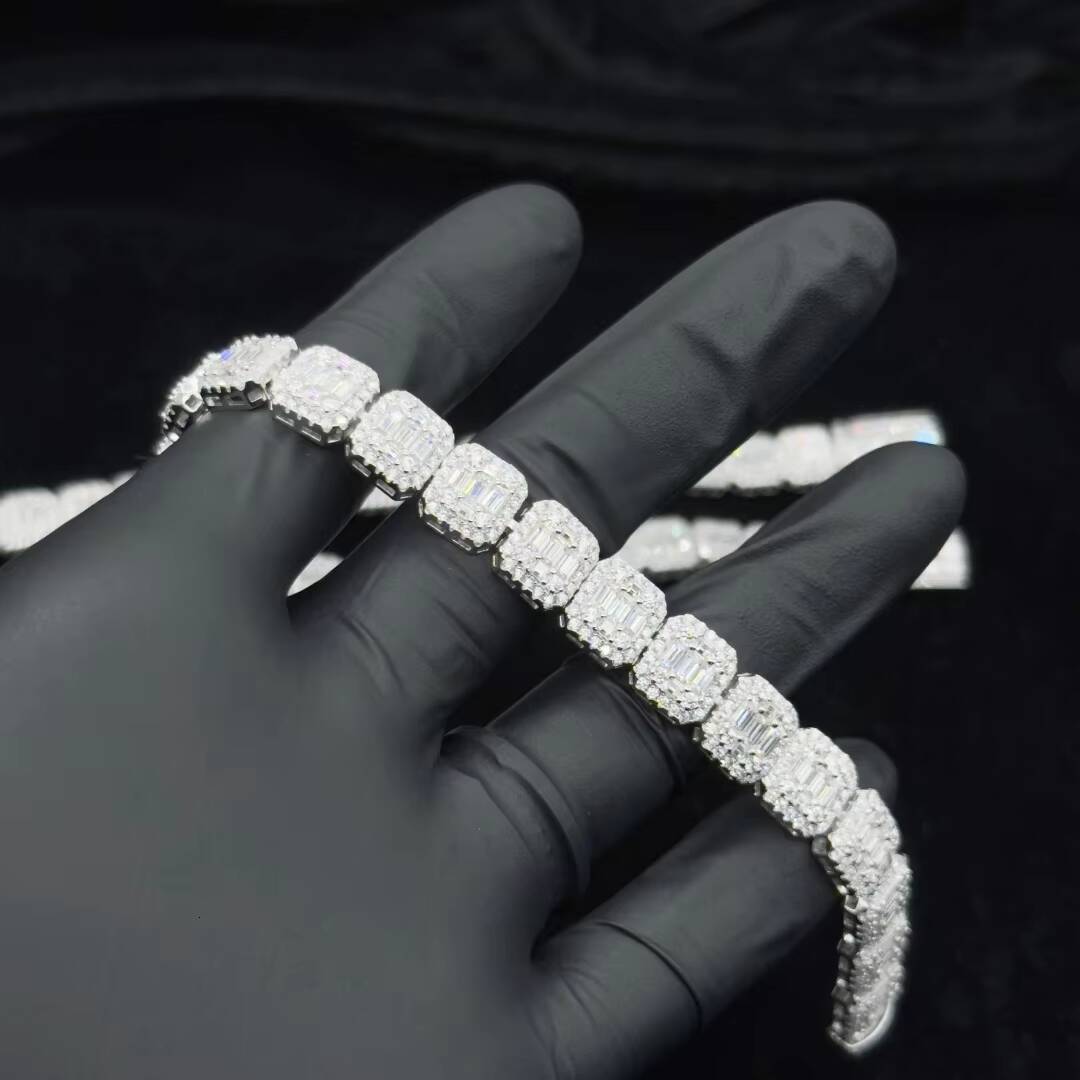 Jewelry Fashion Jewelry Chain 10mm/12mm 925silver Moissanite Hiphop Bracelet Necklace with Square Tennis Chain