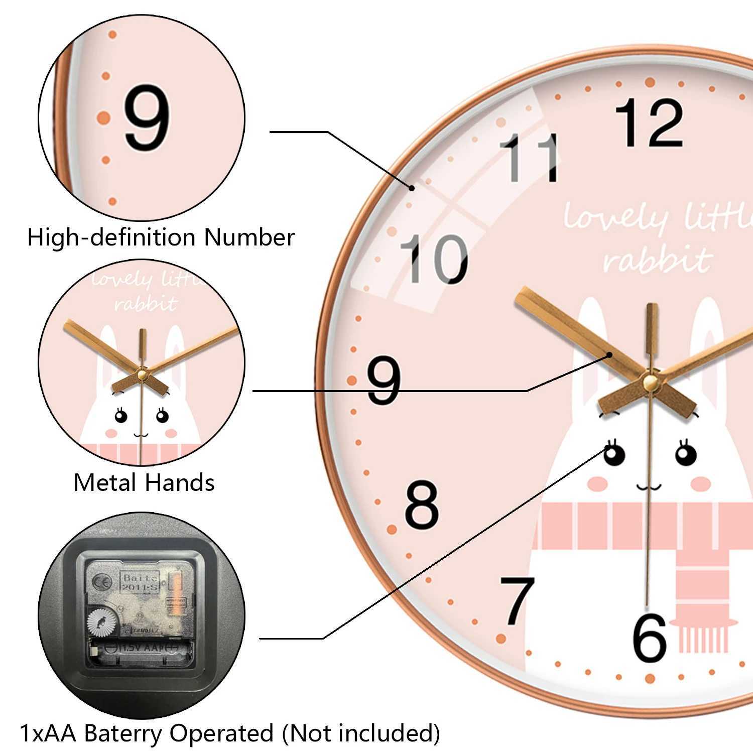 Cartoon Wall Clock Cute Animal Design Silent Quartz Movement Childrens Study Rooms Bedroom Interior Decoration 8 10 12 Inch D260318