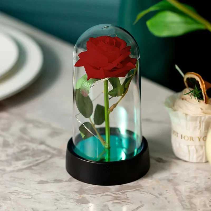 Artificial Rose Flowers Eternal Rose LED Light Foil Flower in Glass Cover Simulation Rose Flower Valentines Mothers Day Gifts H260318