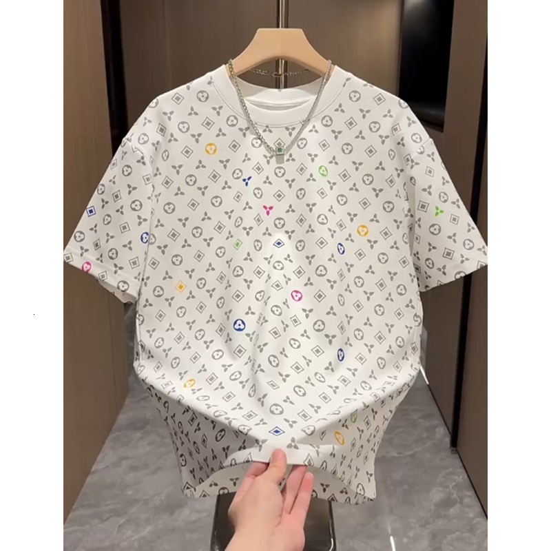 Luxury Brand Designer 2026 Summer New Full-Print Short-Sleeve Men Heavyweight T-Shirt Trendy Brand Versatile Round-Neck Top Stylish Base Shirt