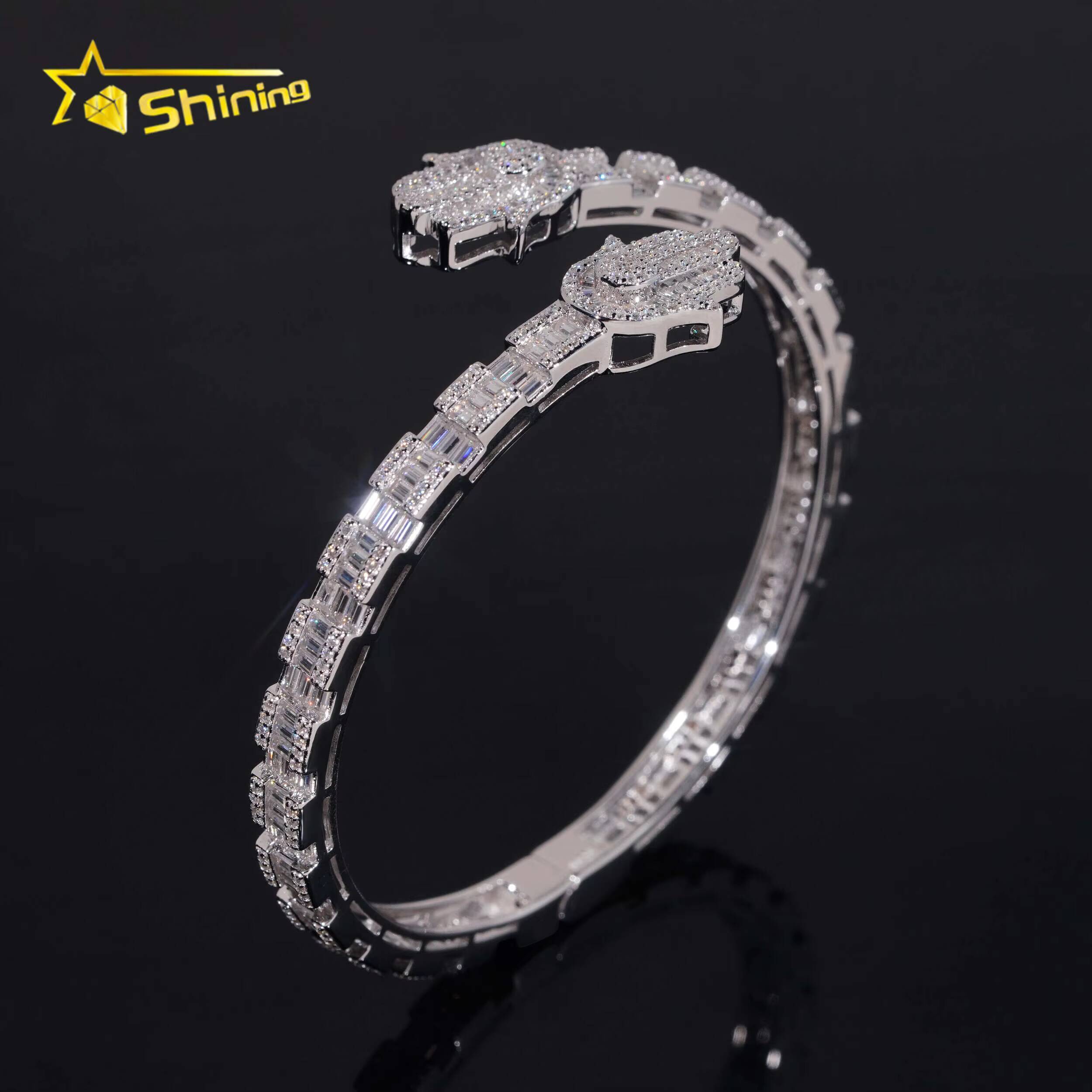 Pass Diamond Tester New Hamsa Design Fine Jewelry White Gold Plated Moissanite Diamond Cuban Link Bracelet
