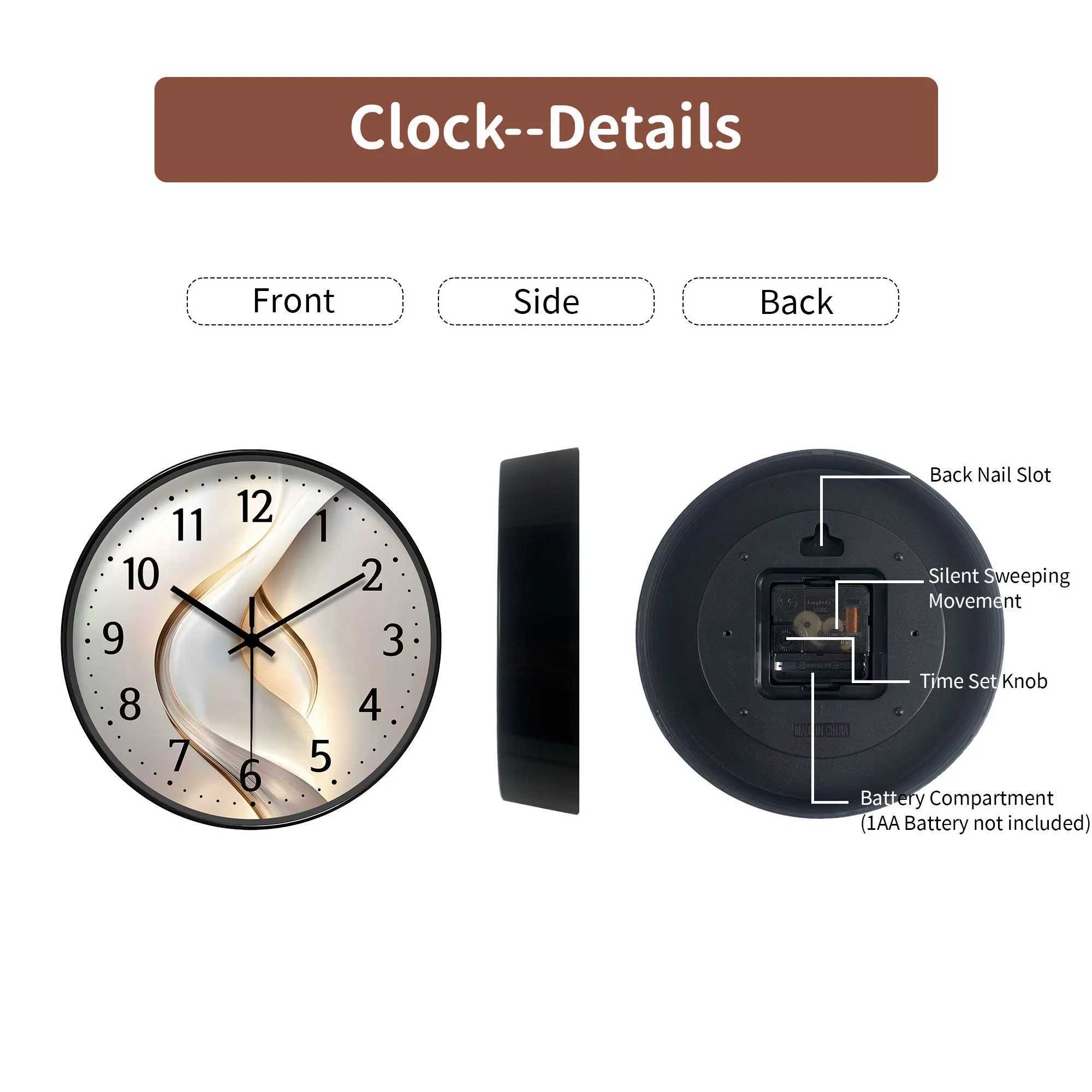 Round Minimalist Modern Wall Clock Light - toned Streamline Decor Batteries Not Included 10-16 Inches D260318
