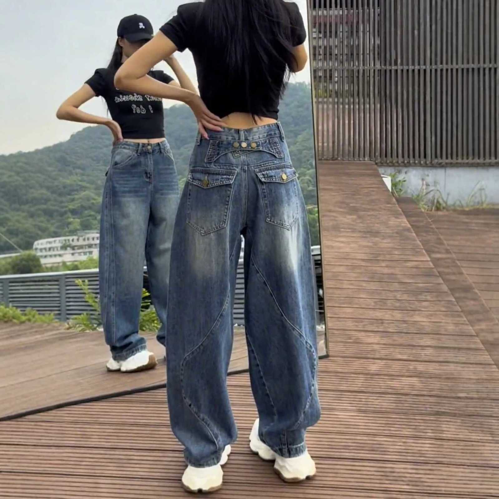 High Waist Wide Leg Jeans Womens Thin Denim Pants Loose Fit Straight Full Length Jeans plus Size Casual SleT260317