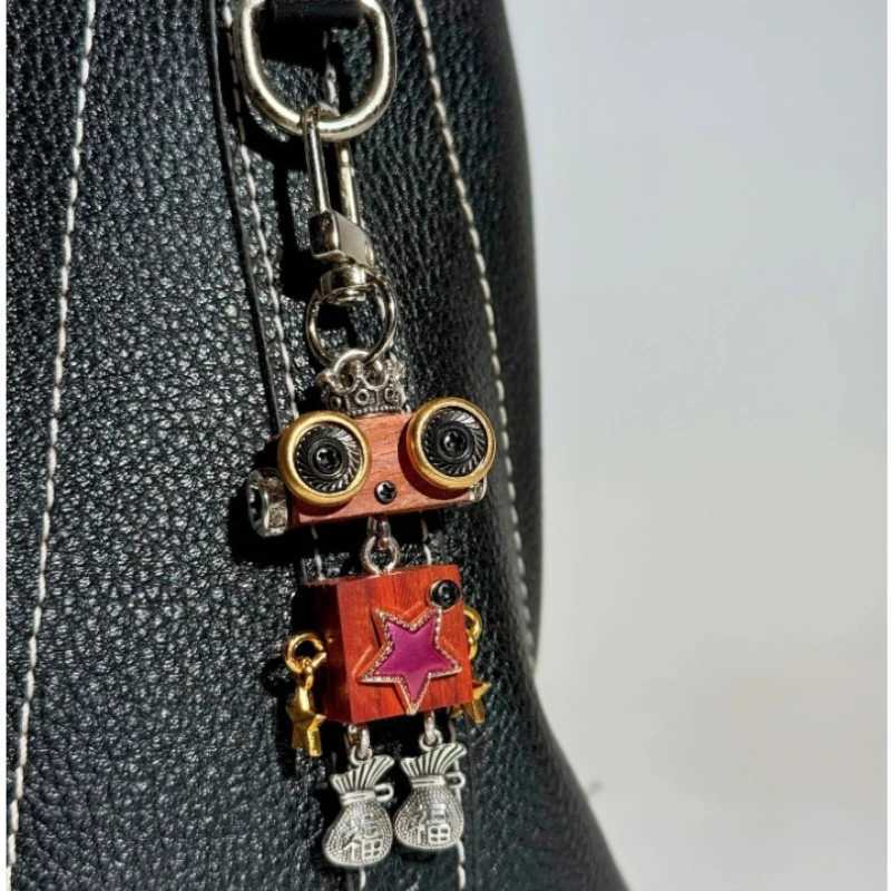 Steampunk Wooden Block Robot Car Keychain Creative Bag Hanging Accessories H260318 - view 7